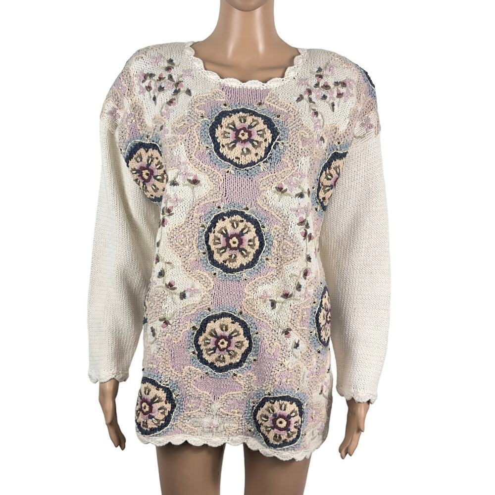Vintage Jennifer Reed Handmade Knit Granny Cottage Core Sweater (M)